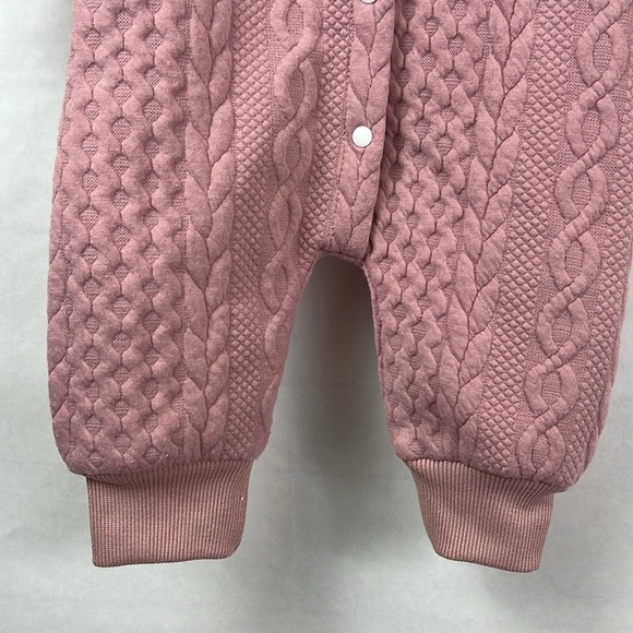 Cable Knit Baby Bodysuit | Dusty Rose Baby Body Suit | Hood with Ears! - Picture 3 of 6